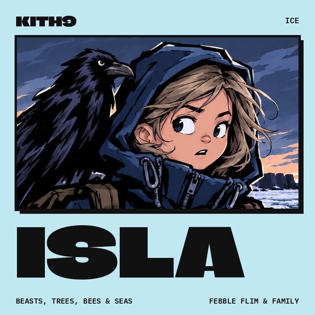 Cover art for The Ice Is Waking (Ice), Isla's song: Isla in her hood with Honest the raven