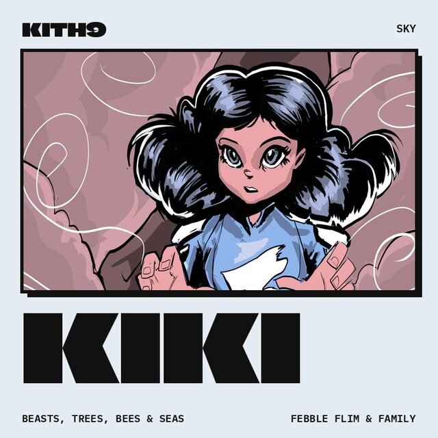 Cover art for We'll Catch the Light (Sky), Kiki's song: Kiki among swirling pink clouds