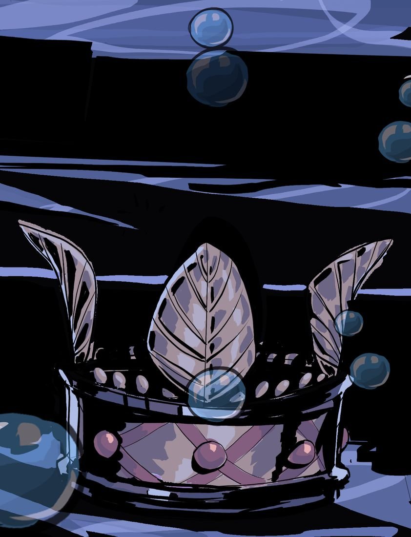 Comic panel: a clay vessel on the sea floor, surrounded by bubbles